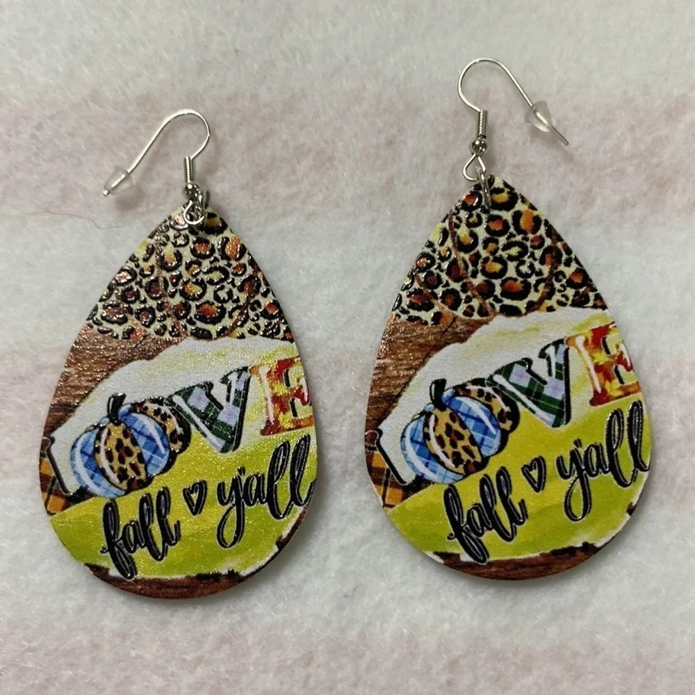 Faux Leather Tear Drop Fall Earrings Print both sides (CO)